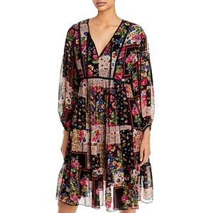 Johnny Was Cruces Patchwork Colorful Dress Long Sleeve Large Tunic Boho Bohemian